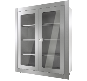 Commercial Recessed Double Glass Door Storage Cabinet