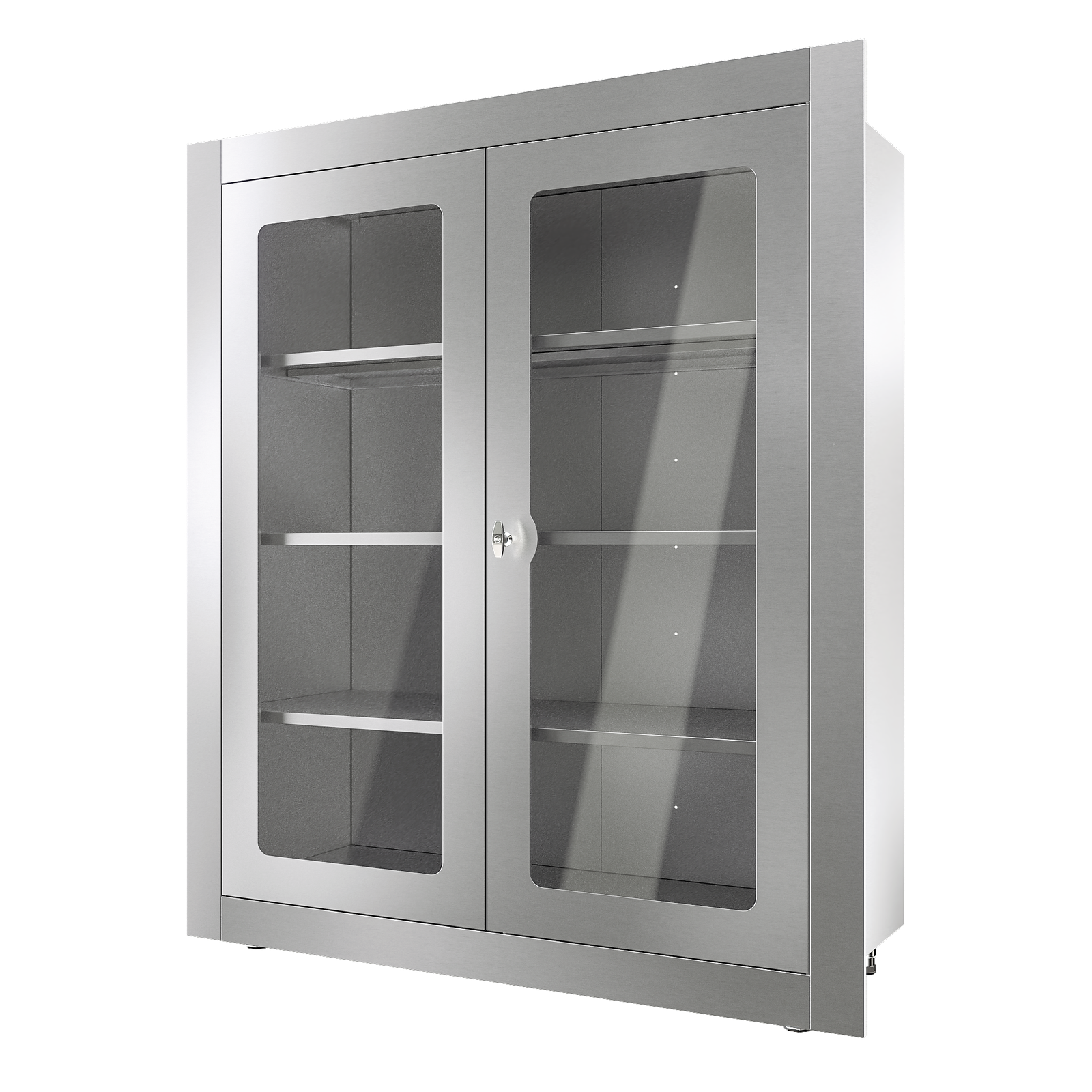 Commercial Recessed Double Glass Door Storage Cabinet